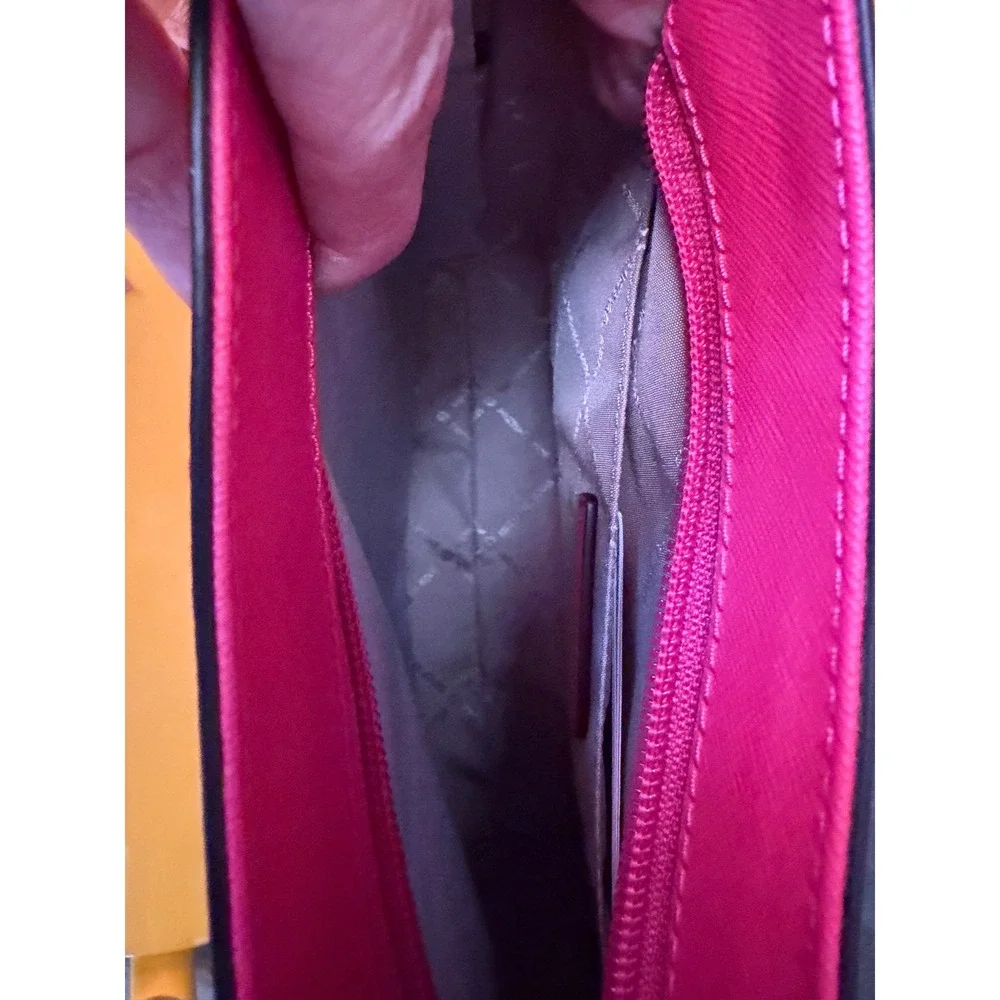 Michael‎ Kors Jet Set Large Crossbody Bag Pink Saffiano Leather Silver Hardware